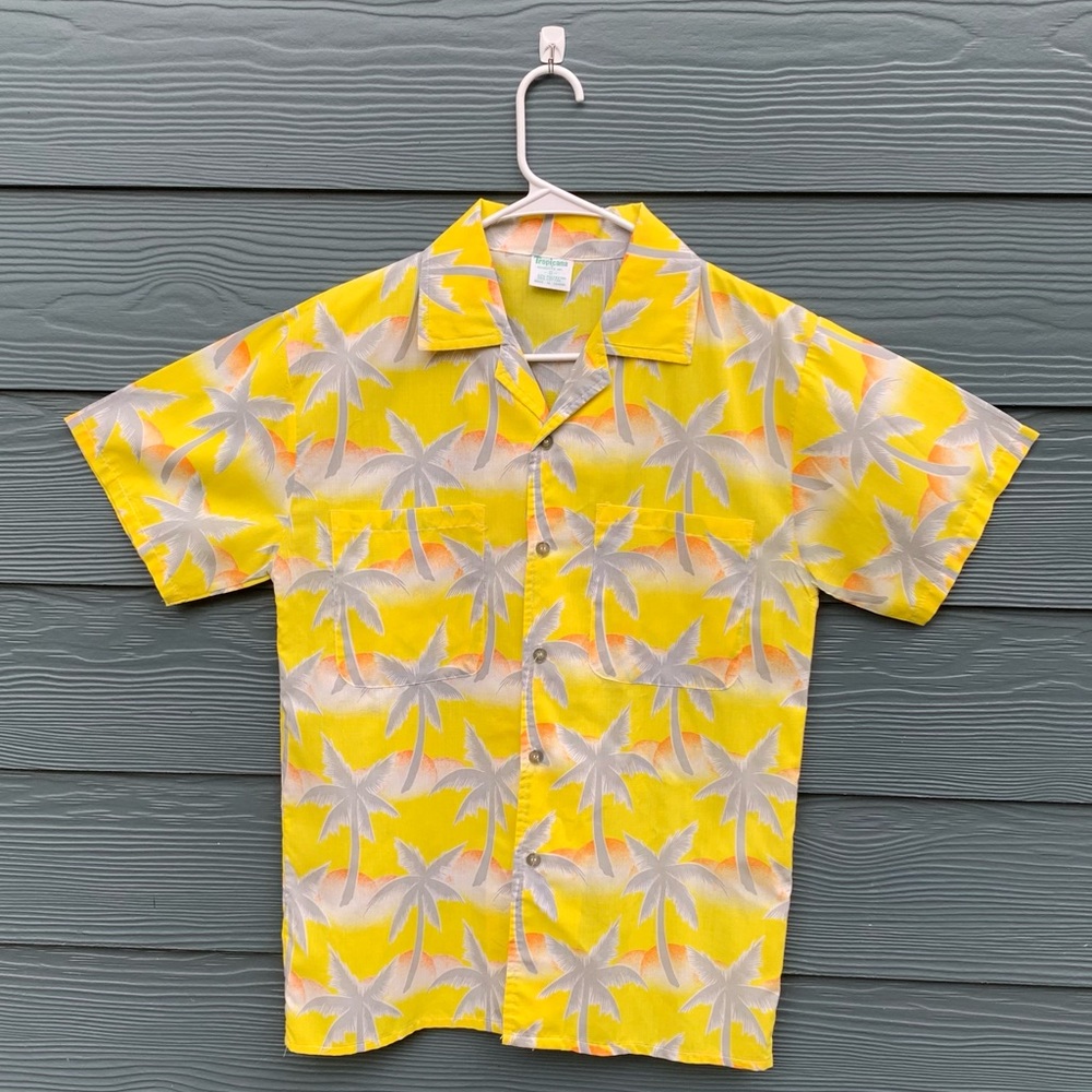 Vtg LIKE NEW Tropicana Brand Neon Yellow Hawaiian Shirt Men’s Small